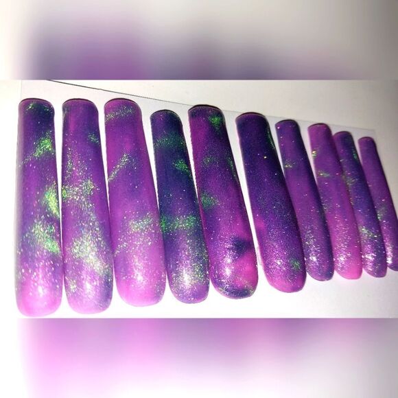Hand crafted custom cateye 10pc xxl acrylic press on nails sz Large - Picture 3 of 6